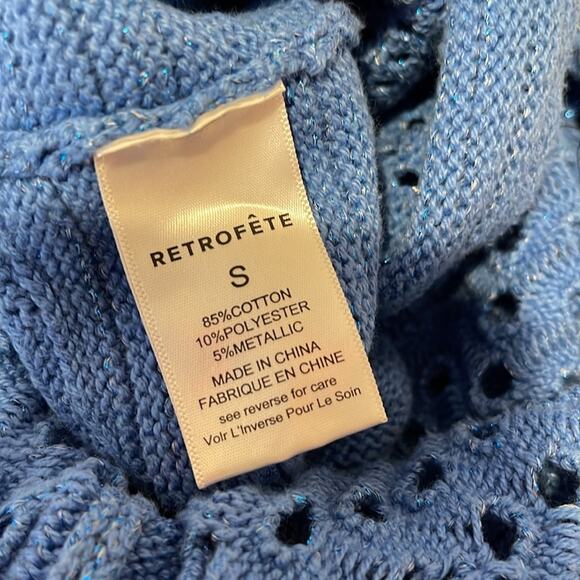 Retrofete Kalena Knit Crochet Tropical Blue Flared Jumpsuit Size Small - Picture 12 of 12